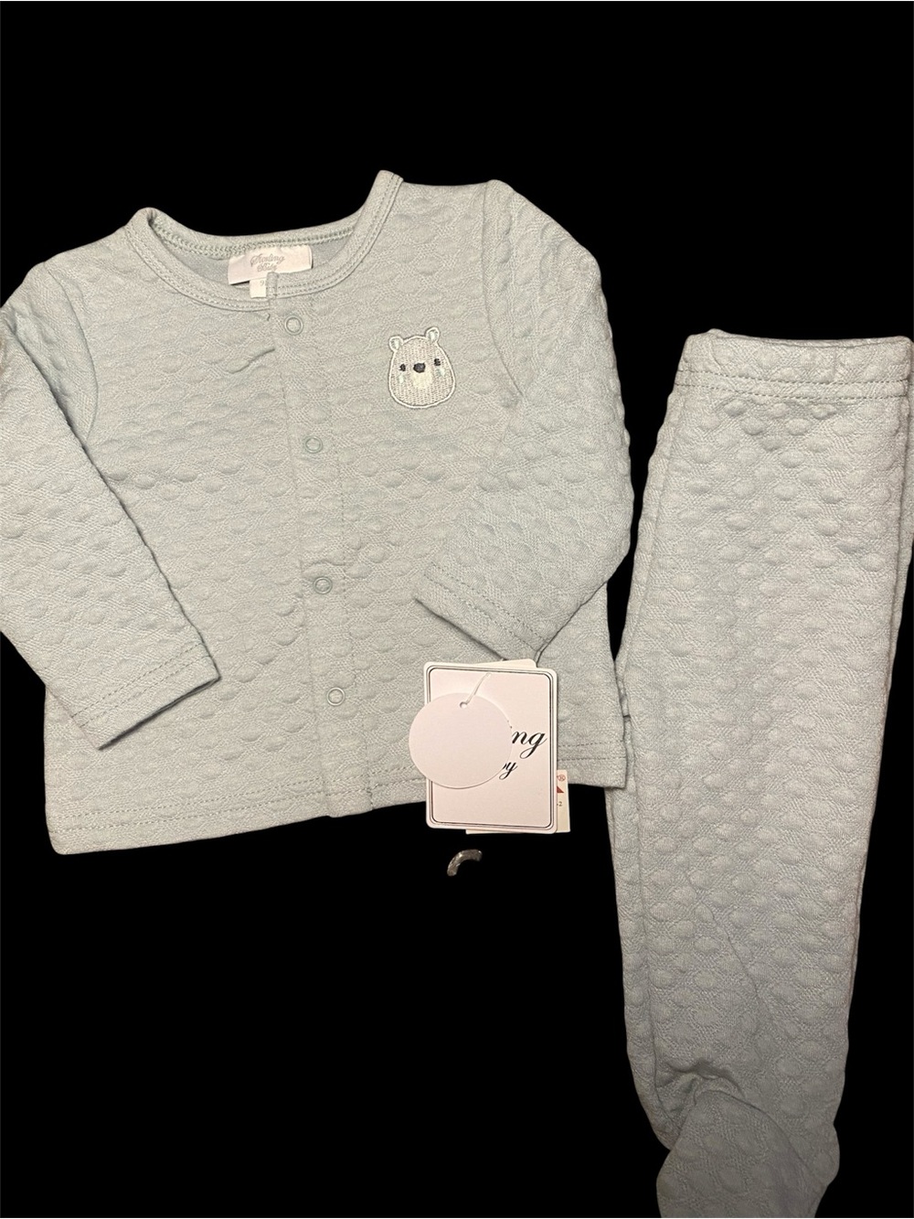 T.J.Maxx Quilted Light Blue Bear Sleep Set. Size 9 months